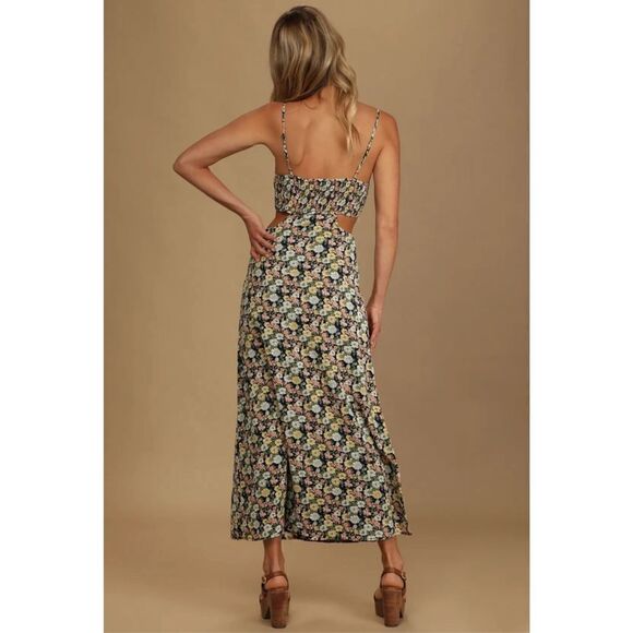 NWT Lulus It's a Perfect Pick Navy Blue Floral Print Cutout Maxi Dress Women’s L - Picture 2 of 10